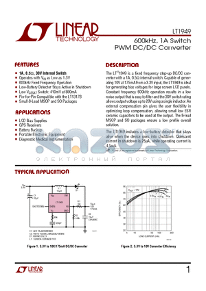 LT1949EMS8 datasheet - 600kHz, 1A Switch PWM DC/DC Converter