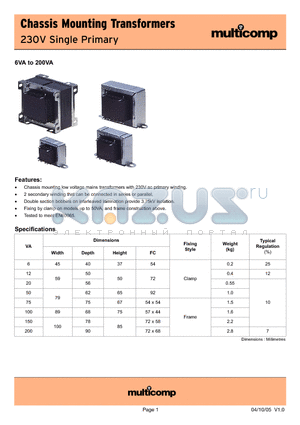 MCF/N3506F datasheet - Chassis Mounting Transformers