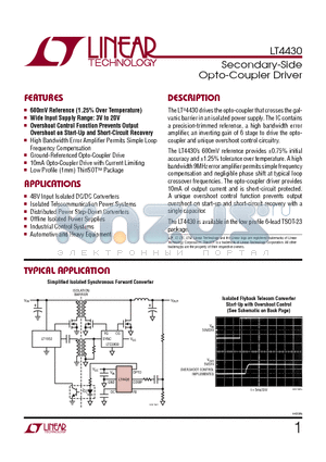 LT1952-1 datasheet - Secondary-Side Opto-Coupler Driver Ground-Referenced Opto-Coupler Drive