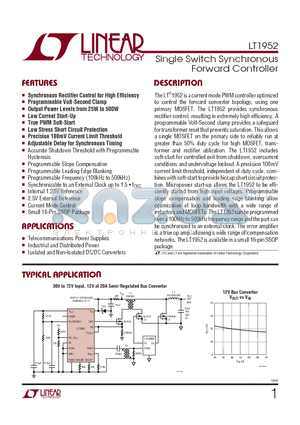 LT1952IGN datasheet - Single Switch Synchronous Forward Controller