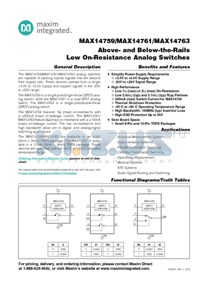 MAX14761 datasheet - Above- and Below-the-Rails Low On-Resistance Analog Switches