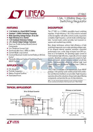 LT1961IMS8ETRPBF datasheet - 1.5A, 1.25MHz Step-Up Switching Regulator