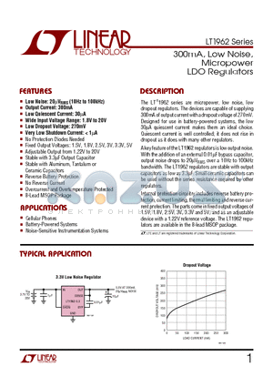 LT1962 datasheet - 300mA, Low Noise, Micropower LDO Regulators