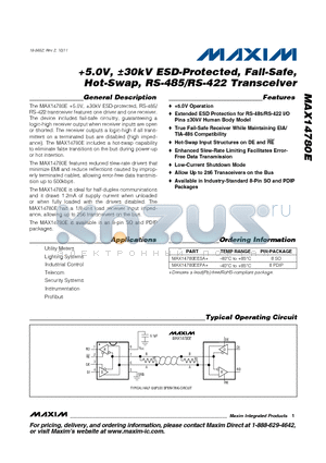 MAX14780E_1110 datasheet - 5.0V, 30kV ESD-Protected, Fail-Safe, Hot-Swap, RS-485/RS-422 Transceiver