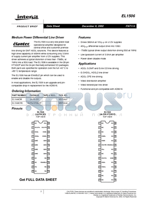 EL1506CRE datasheet - Medium Power Differential Line Driver