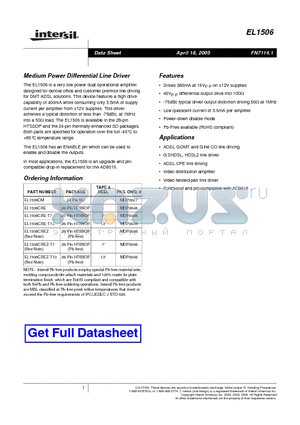 EL1506CRE-T13 datasheet - Medium Power Differential Line Driver