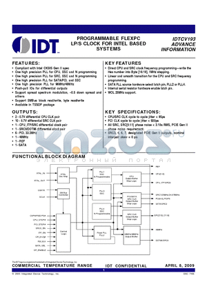 IDTCV193CPAG8 datasheet - PROGRAMMABLE FLEXPC LP/S CLOCK FOR INTEL BASED SYSTEMS