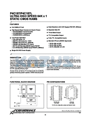 P4C187 datasheet - ULTRA HIGH SPEED 64K x 1 STATIC CMOS RAMS