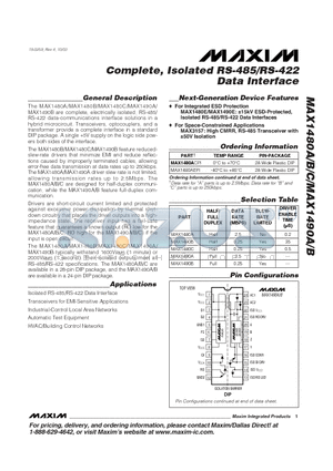 MAX1480BCPI datasheet - Complete, Isolated RS-485/RS-422 Data Interface