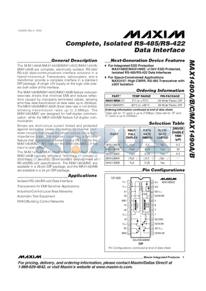 MAX1480C datasheet - Complete, Isolated RS-485/RS-422 Data Interface