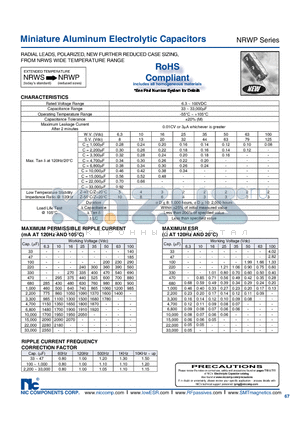 NRWP102M16V10X20F datasheet - Miniature Aluminum Electrolytic Capacitors