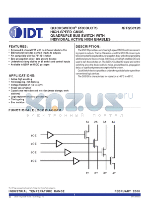 IDTQS3126 datasheet - QUICKSWITCH PRODUCTS HIGH-SPEED CMOS QUADRUPLE BUS SWITCH WITH INDIVIDUAL ACTIVE HIGH ENABLES