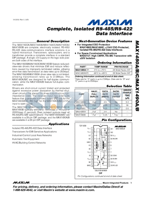 MAX1480C datasheet - Complete, Isolated RS-485/RS-422 Data Interface