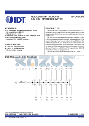 IDTQ3V245 datasheet - QUICKSWITCH PRODUCTS 3.3V HIGH SPEED BUS SWITCH