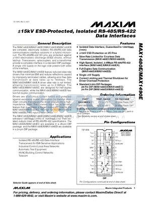 MAX1480E datasheet - 15kV ESD-Protected, Isolated RS-485/RS-422