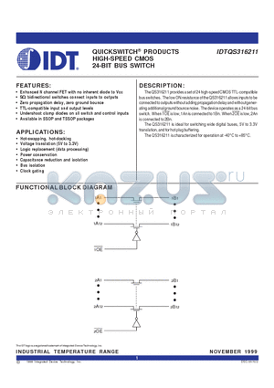 IDTQS316211PAG datasheet - QUICKSWITCH PRODUCTS HIGH-SPEED CMOS 24-BIT BUS SWITCH