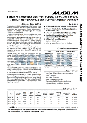 MAX1481EUB datasheet - Software-Selectable, Half-/Full-Duplex, Slew-Rate-Limited, 12Mbps, RS-485/RS-422 Transceivers in uMAX Package