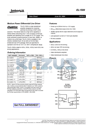 EL1509CL-T13 datasheet - Medium Power Differential Line Driver