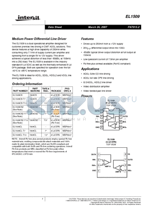EL1509CS datasheet - Medium Power Differential Line Driver