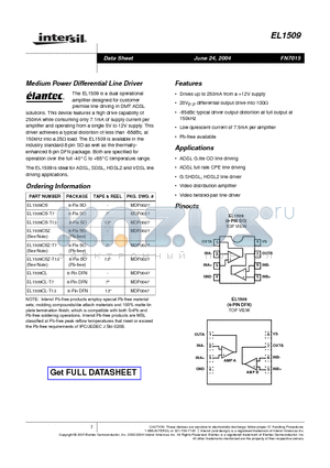 EL1509CL-T7 datasheet - Medium Power Differential Line Driver