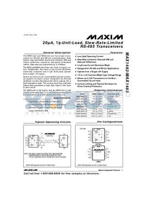 MAX1483CPA datasheet - 20A, 1.8-Unit-Load, Slew-Rate-Limited RS-485 Transceivers