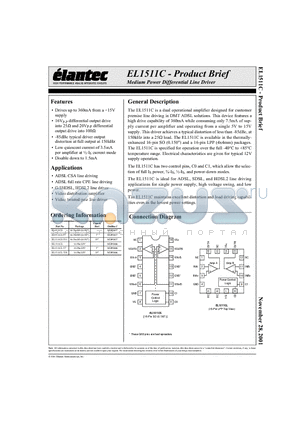 EL1511CL datasheet - Medium Power Differential Line Driver