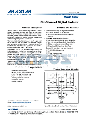 MAX14850 datasheet - Six-Channel Digital Isolator