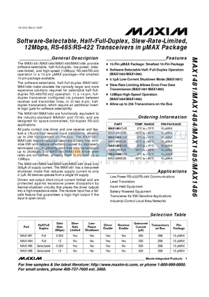 MAX1484CUB datasheet - Software-Selectable, Half-/Full-Duplex, Slew-Rate-Limited, 12Mbps, RS-485/RS-422 Transceivers in uMAX Package