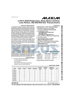 MAX1487 datasheet - a15kV ESD-Protected, Slew-Rate-Limited, Low-Power, RS-485/RS-422 Transceivers