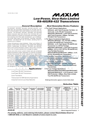 MAX1487C datasheet - Low-Power, Slew-Rate-Limited RS-485/RS-422 Transceivers