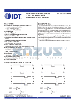 IDTQS32XVH384 datasheet - QUICKSWITCH PRODUCTS 2.5V/3.3V 20-BIT HIGH BANDWIDTH BUS SWITCH