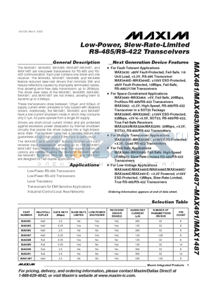 MAX1487CPA datasheet - Low-Power, Slew-Rate-Limited RS-485/RS-422 Transceivers