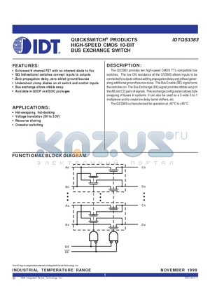 IDTQS3383SO datasheet - QUICKSWITCH PRODUCTS HIGH-SPEED CMOS 10-BIT BUS EXCHANGE SWITCH