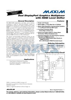 MAX14886CTL datasheet - Dual DisplayPort Graphics Multiplexer with HDMI Level Shifter