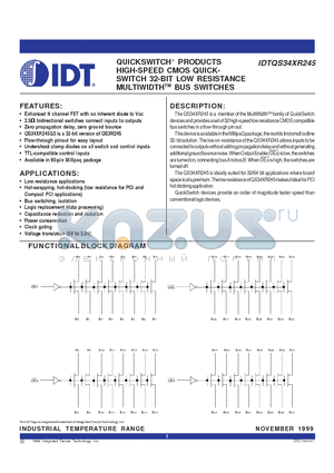IDTQS34XR245Q3 datasheet - QUICKSWITCH PRODUCTS HIGH-SPEED CMOS QUICKSWITCH 32-BIT LOW RESISTANCE MULTIWIDTHTM BUS SWITCHES