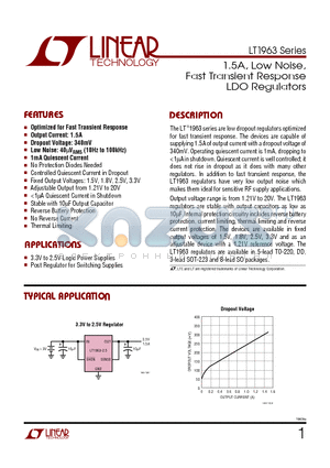 LT1963EST datasheet - 1.5A, Low Noise, Fast Transient Response LDO Regulators