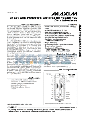 MAX1490EAEPG datasheet - 15kV ESD-Protected, Isolated RS-485/RS-422