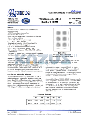 GS8662R08E-200I datasheet - 72Mb SigmaCIO DDR-II Burst of 4 SRAM