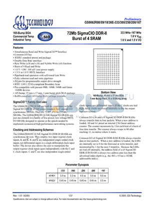 GS8662R08GE-200I datasheet - 72Mb SigmaCIO DDR-II Burst of 4 SRAM