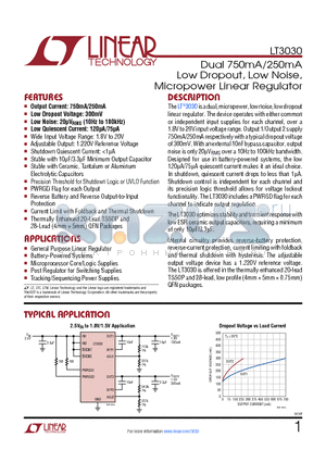 LT1964 datasheet - Dual 750mA/250mA Low Dropout, Low Noise, Micropower Linear Regulator