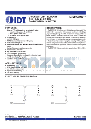 IDTQS3VH16211PA datasheet - QUICKSWITCH PRODUCTS 2.5V / 3.3V 24-BIT HIGH BANDWIDTH BUS SWITCH