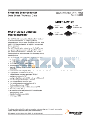 MCF51JM128 datasheet - MCF51JM128 ColdFire Microcontroller