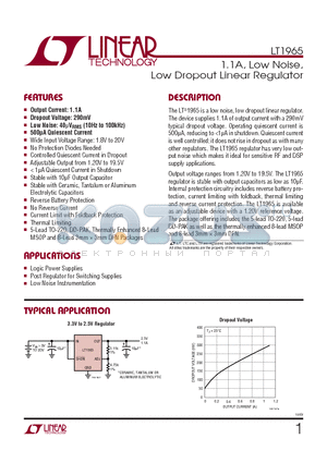 LT1965 datasheet - 1.1A, Low Noise, Low Dropout Linear Regulator