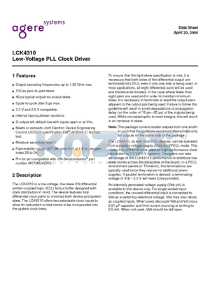 LCK4310 datasheet - Low-Voltage PLL Clock Driver