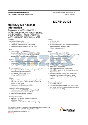 MCF51JU64VLF datasheet - Advance Information Temperature range (ambient): -40`C to 105`C