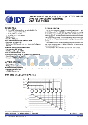 IDTQS3VH253-PA datasheet - QUICKSWITCH-R PRODUCTS 2.5V / 3.3V DUAL 4:1 MUX/DEMUX HIGH BAND-WIDTH BUS SWITCH