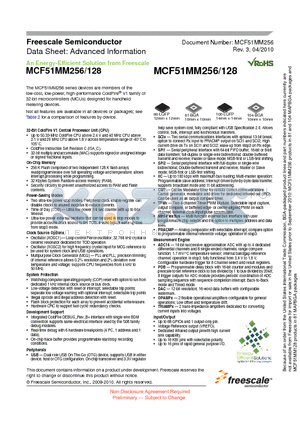 MCF51MM256VLK datasheet - low-cost, low-power, high-performance ColdFire^ V1 family of 32-bit microcontrollers (MCUs) designed for handheld metering devices.