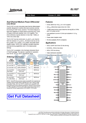 EL1527CREZT13 datasheet - Dual Channel Medium Power Differential Line Driver