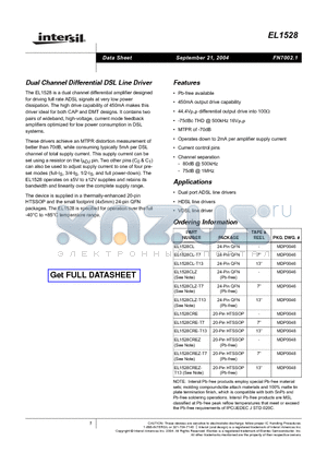 EL1528 datasheet - Dual Channel Differential DSL Line Driver