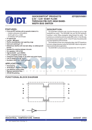 IDTQS3VH861Q datasheet - QUICKSWITCH PRODUCTS 2.5V / 3.3V 10-BIT FLOWTHROUGH PIN OUT, HIGH BANDWIDTH BUS SWITCH